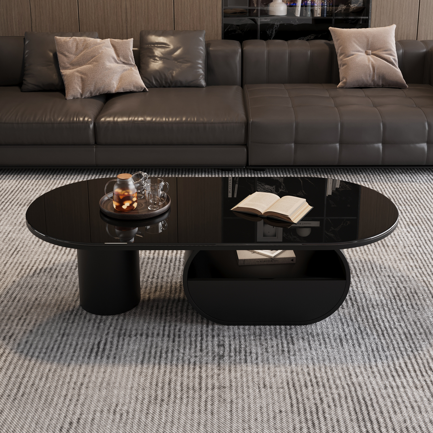 椭圆形玻璃茶几中古风客厅家用