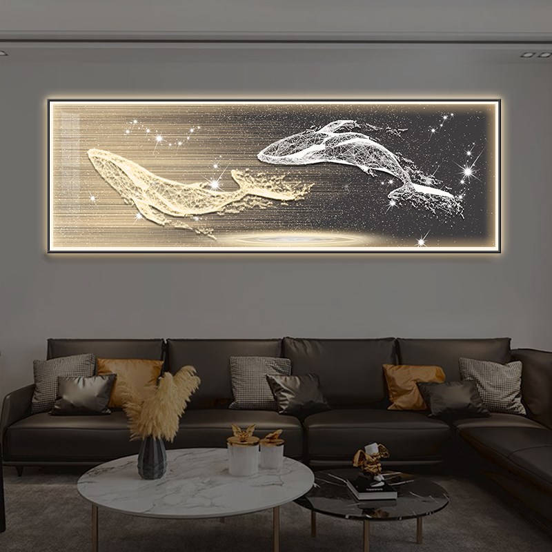 现代轻奢鲸鱼客厅装饰画抽象lyed带灯挂画发光沙发背景墙画床头画