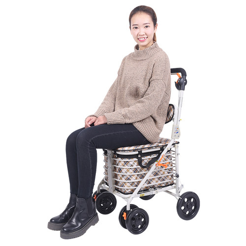 埃立娇001E老年人买菜车可坐可折叠助行车 便携购物车 四轮手推车