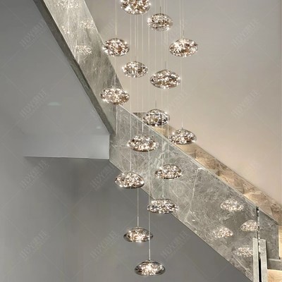 满天星楼梯中空长吊灯挑高别墅复式楼loft公寓2025新款挑空客厅灯