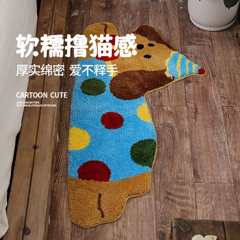波点小狗多巴胺趴趴狗地毯植绒地毯客厅毛毯O可爱卧室床边毯吸水