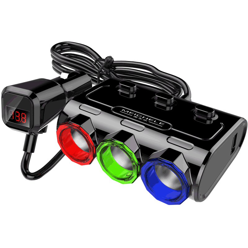 汽车点烟器一拖三多功能用插头汽车充插座分配器一拖二车载充电器