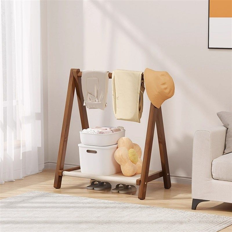 床头衣帽架落地折叠实木卧室晚上睡觉次净临时收纳微波炉清洁器