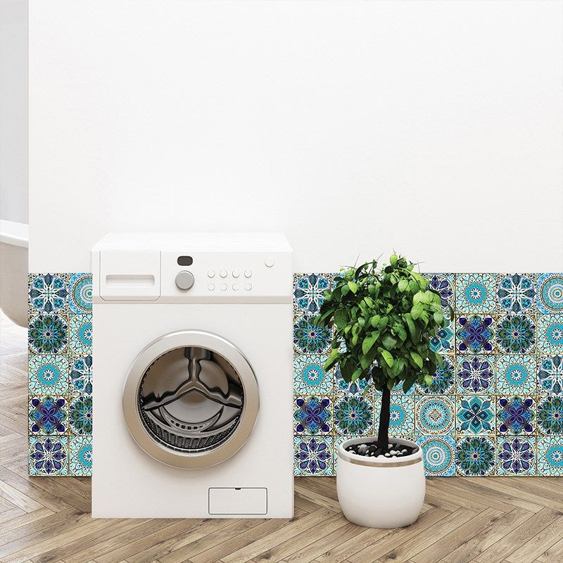 蓝色民族风复古壁纸化妆室防水壁纸自粘浴室翻新遮丑瓷砖墙贴纸,家居饰品,软装墙贴,淘宝优惠券,粉丝福利购,淘宝优惠卷