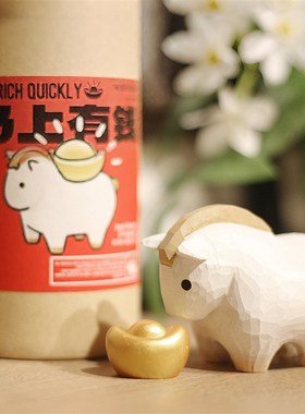 来,来财!马上有钱 小白马生肖礼物 纯手工木雕小马实木桌面摆件