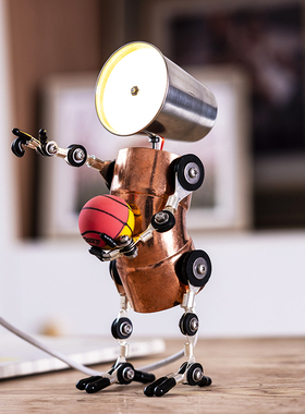 复古蒸汽朋克金属铜摆件创意礼物机械工业风纯手工桌面小夜灯篮球