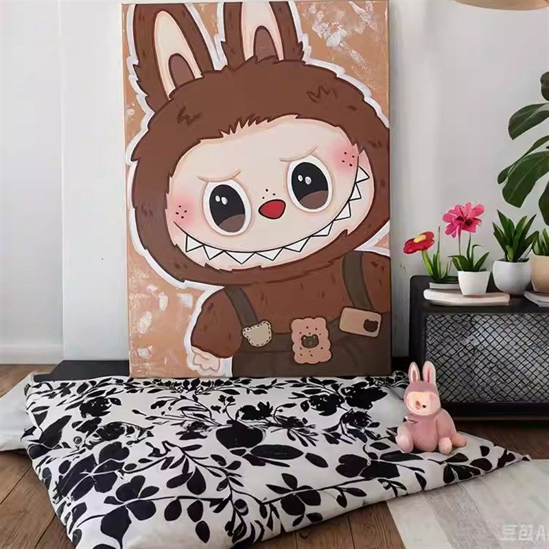 泡泡玛特拉布布客厅装饰画治愈系卡通儿童房卧室床头民宿书房挂画