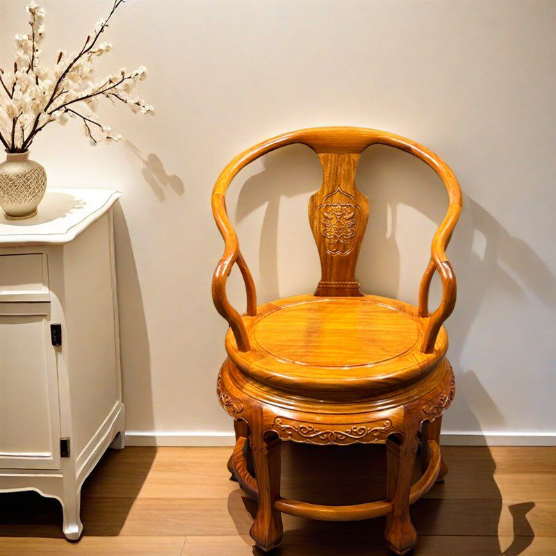 红木转椅赞比亚小叶紫檀实木旋转喝茶办公主人椅缅花家用休闲圈椅