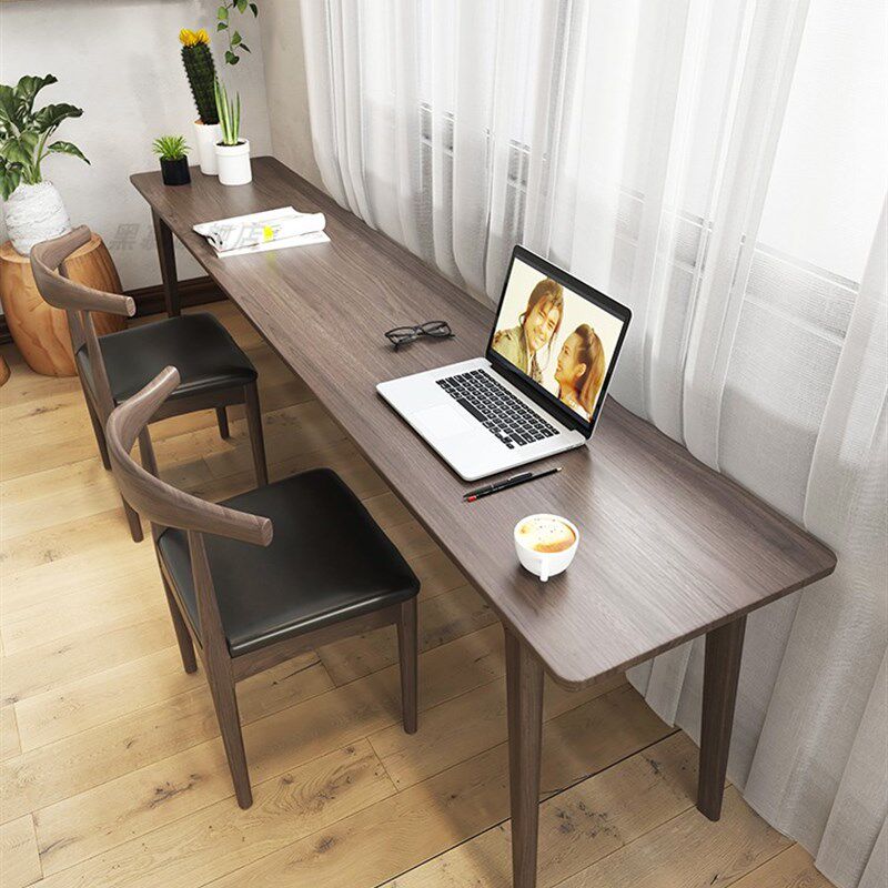 全实木双人书桌家用儿童环保学习写字桌卧室靠窗墙长条窄桌电脑桌