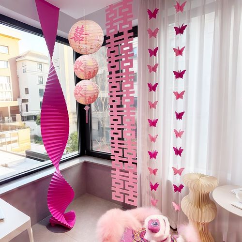 中式折纸瓦楞纸节日婚庆婚礼现场背景春节喜庆橱窗波浪道具布置