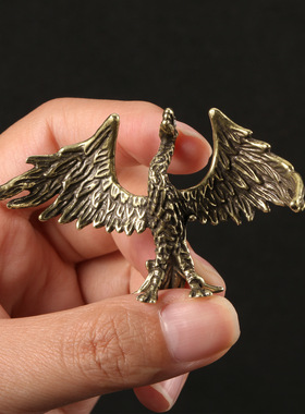 国潮做旧黄铜摆件浴火凤凰涅槃重生仿古玩做旧茶宠桌宠金属工艺品