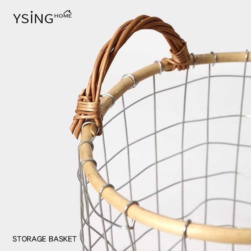 铁艺收纳筐家用藤编杂物水果零食书本编织收纳篮铁网格镂空高级感