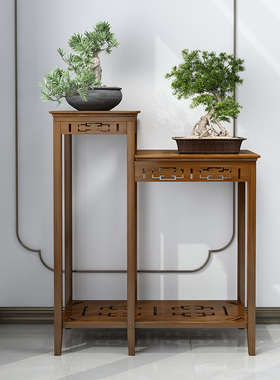 花架客厅落地式实木置物架阳台多肉花盆架室内多层新中式仿古花台