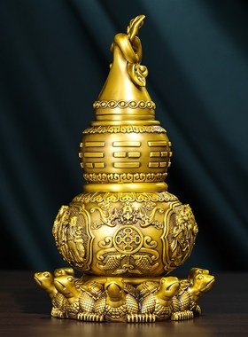 全铜葫芦摆件大号九龟天医福禄黄铜开口空心办公室装饰招财工艺品