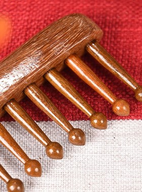 金丝绿檀按摩梳檀木头部经络梳子头皮头部头疗木梳男女士宽齿卷