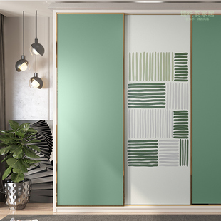 衣柜推拉门贴纸翻新绿色墙纸自粘玻璃门柜子移门柜门改造卧室壁纸