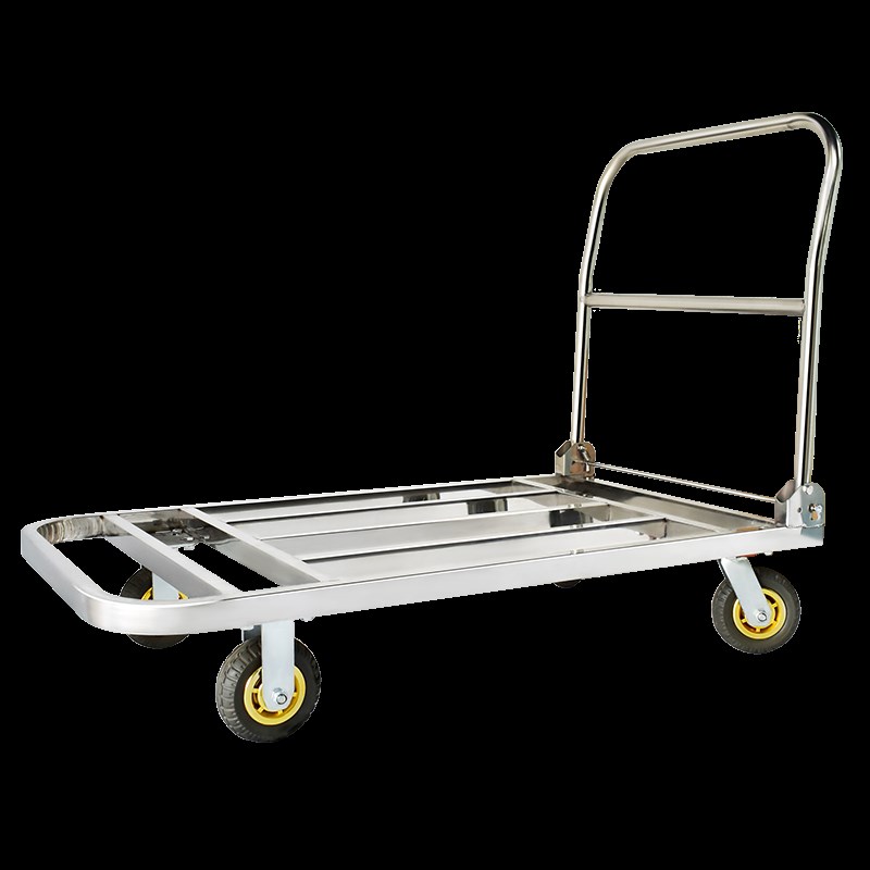 不锈钢方管钢小推车手推车折叠平板车静音拉货车推V货车拖车小拉