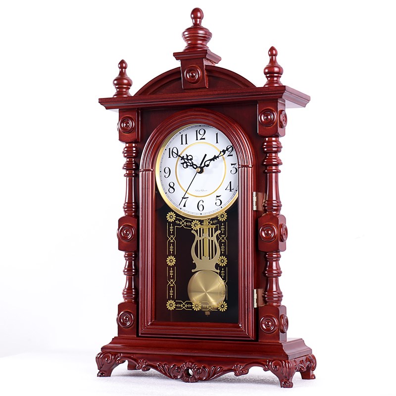 欧式复古台钟座钟客厅实r木摆放坐钟表家用台式石英钟摆座钟HD276