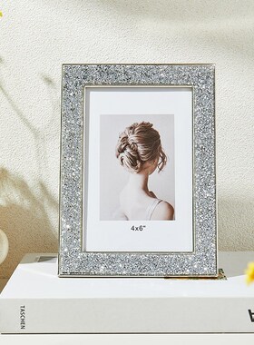 简约轻奢贴钻水晶金属玻璃相框摆台67810寸婚纱照高级感创意礼物