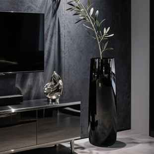 黑色高级感落地花瓶玻璃透明大号特大号高款插花长枝轻奢客厅摆件