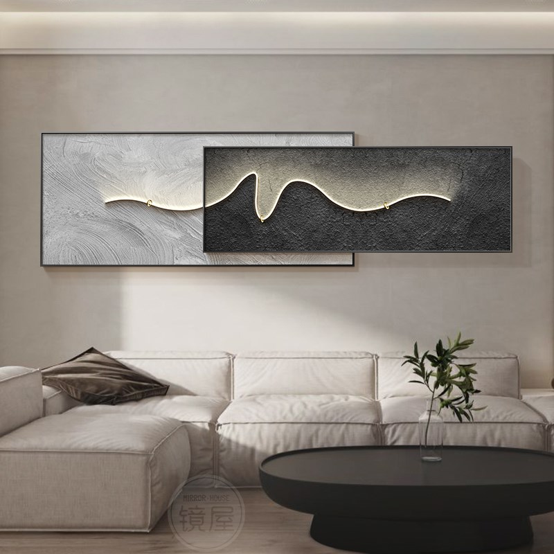 现代简约客厅装饰画抽象画高级感沙发背景墙壁画意式极简横版挂画