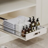 厨房拉篮不锈钢单层抽屉式 碗碟收纳调味托盘白色抽拉加高橱柜置物