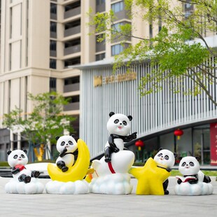 户外网红打卡拍照玻璃钢卡通熊猫雕塑商场奶茶店门口美陈装饰摆件
