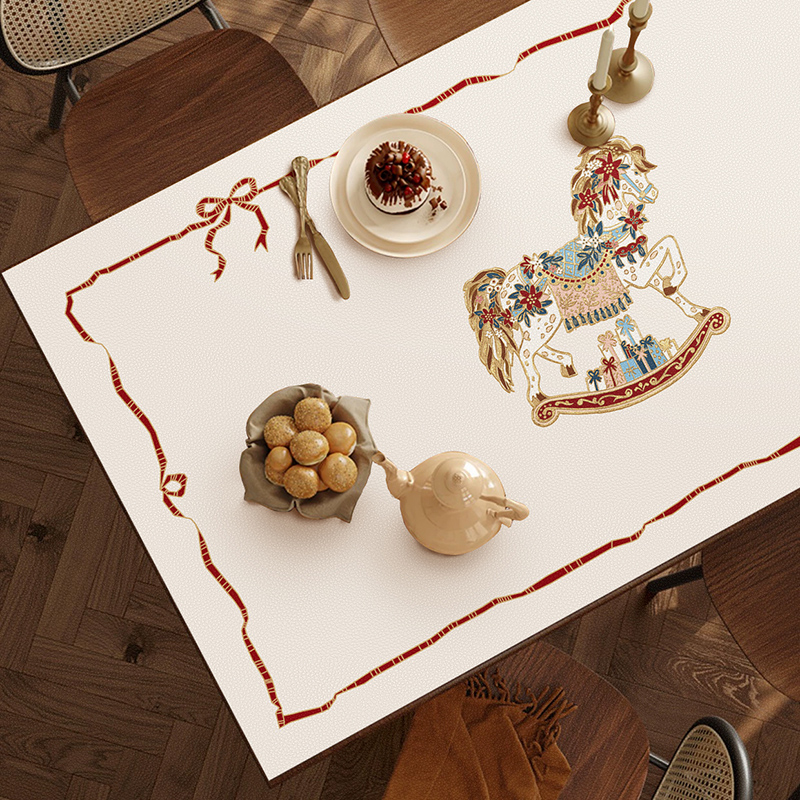 法式塞拉斯蒂娅复古木p马耶诞新年皮革餐桌垫防水防油隔热拍照桌