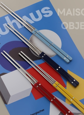 【韩国原单】Cher食品级304不锈钢PC环保手柄筷子ins风法式餐具