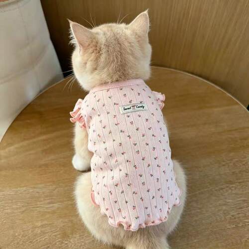 宠物飞袖碎花背心泰迪雪纳瑞狗狗春秋天家居服防掉毛猫咪公主衣服
