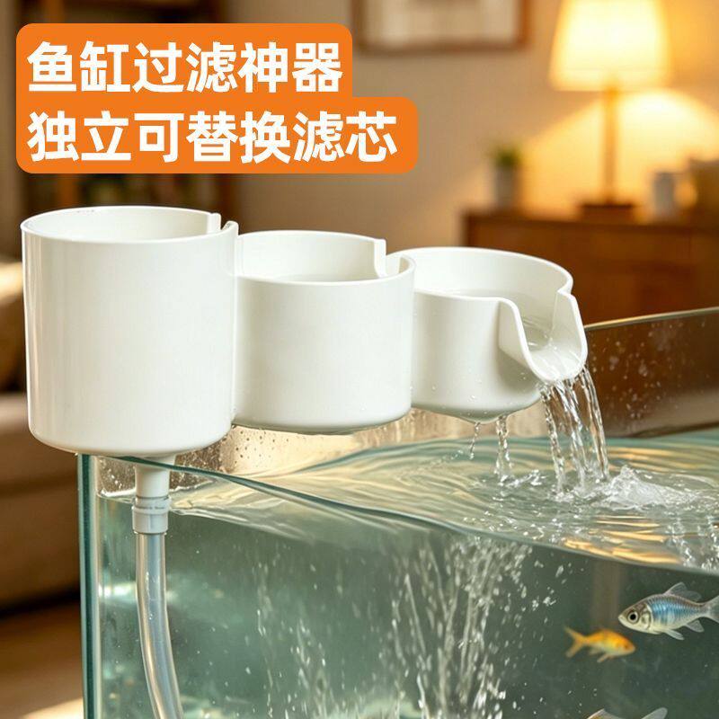 小型鱼缸上滤外挂过滤盒免换水增氧静音水循环水质清澈过滤盒