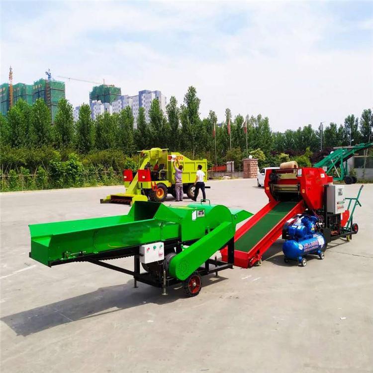 牛场草料自动揉丝打包机牧草粉碎打捆包膜机柴油动力青储压块机