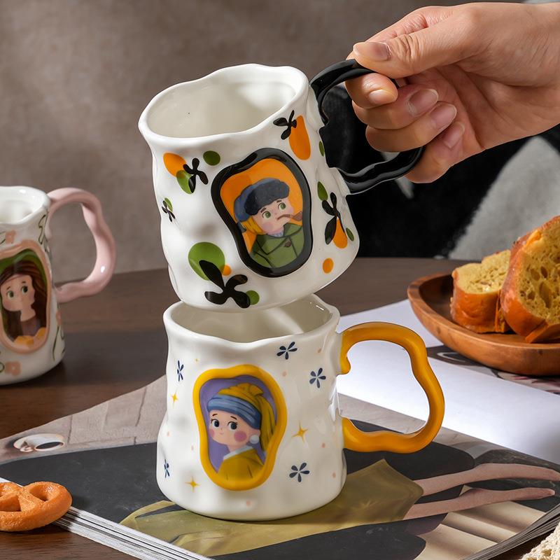 W1TR世界名画复古陶瓷马克杯高颜值水杯创意咖啡杯牛奶早餐杯伴手