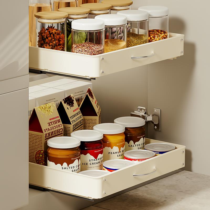 厨房抽拉式置物架下水槽拉篮橱柜收纳架子抽屉式整理筐柜内储物架