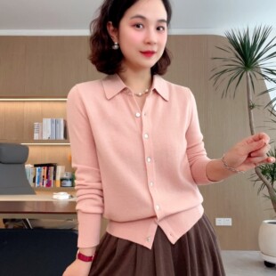 GT7901针织衫 长袖 秋冬羊毛衫 下摆收腰设计款 翻领开衫