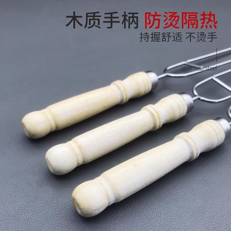 不锈钢U形烧烤叉木柄烤签烤串钢签烤肉鸡翅铁签烧烤叉子