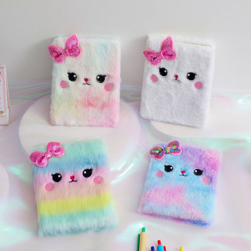 少女毛绒卡通猫咪日记本可爱小号手账本女生学生生日礼物笔记本