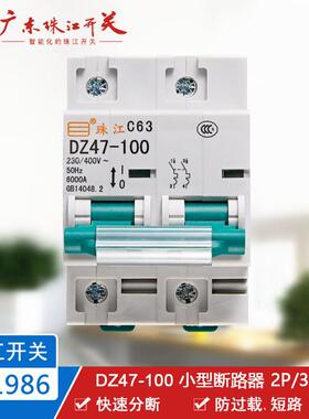 珠江开关 DZ47 80～100A 小型断路器 家用工业用 空气开关 总开关