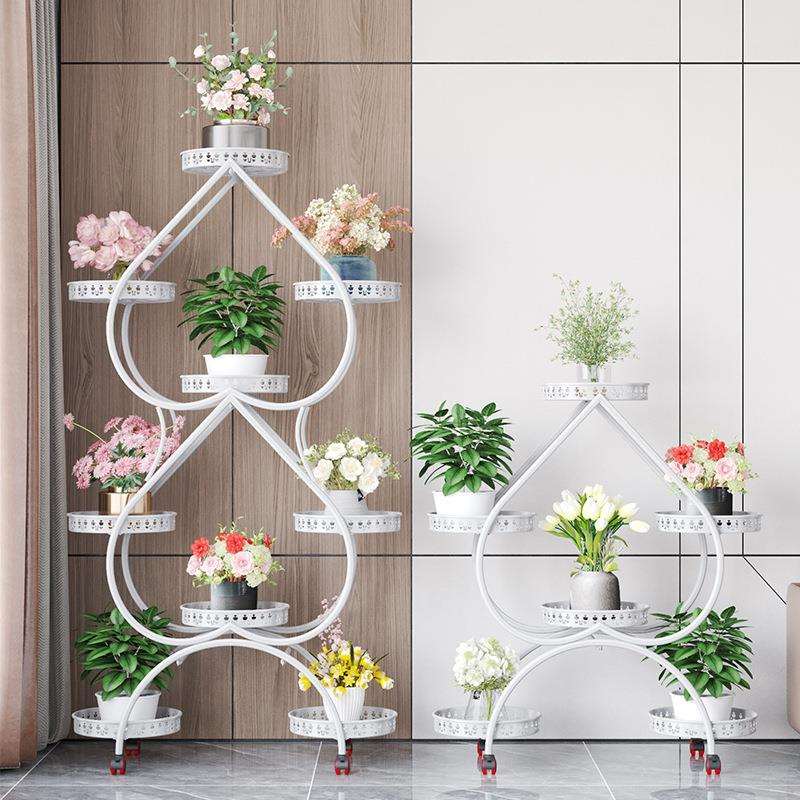 花架铁艺多层带轮落地式绿萝花盆架客厅阳台心形花架子家用置新品