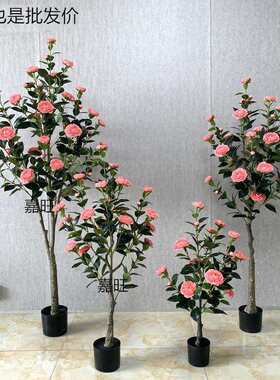 仿真茶玫花树假茶树小型盆栽植物室内客厅装饰盆景落地绿植摆件