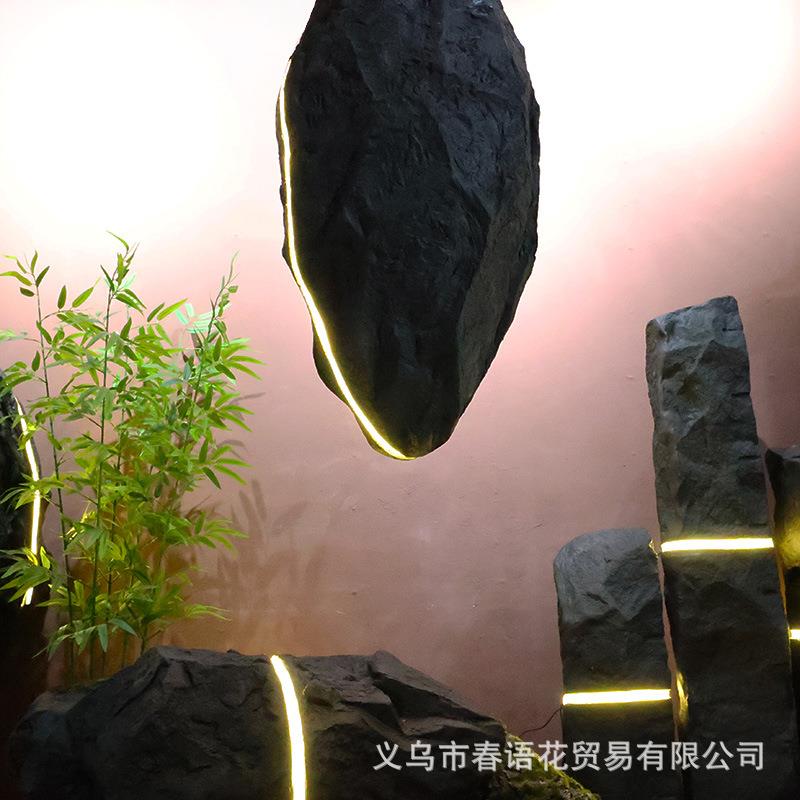 亮灯仿真泡沫石头酒店橱窗装饰灯带玻璃钢石头PU悬挂假山橱商场