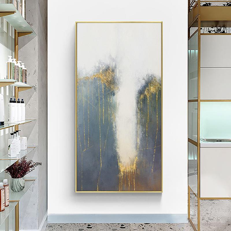 现代轻奢入户玄关装饰画风水北欧风油画挂画走廊过道竖版酒店壁画