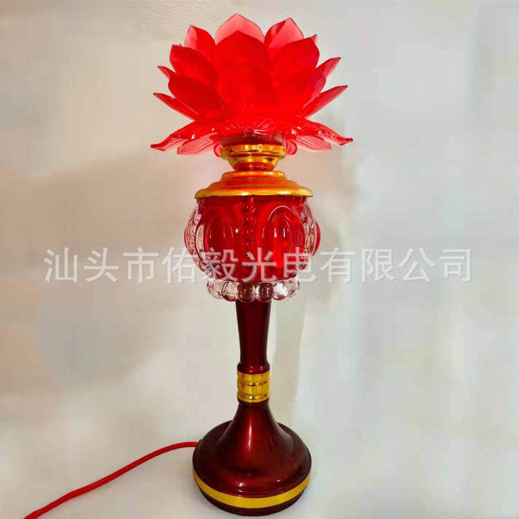 佑毅Y88177合金红光莲花灯插电宫灯佛灯摆台厂家灯具用品
