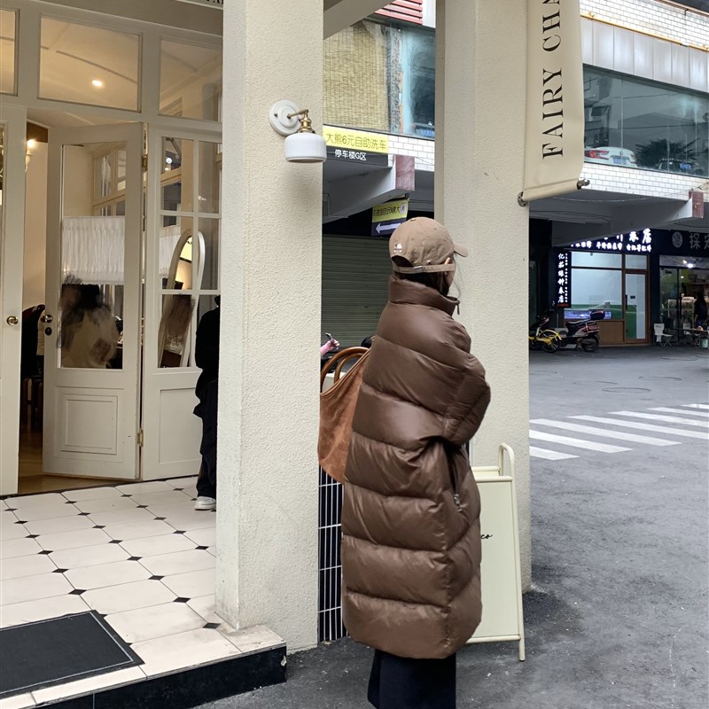大美自制150小个子n焦糖色长款羽绒服 大棉被感觉 怕冷星人外套冬