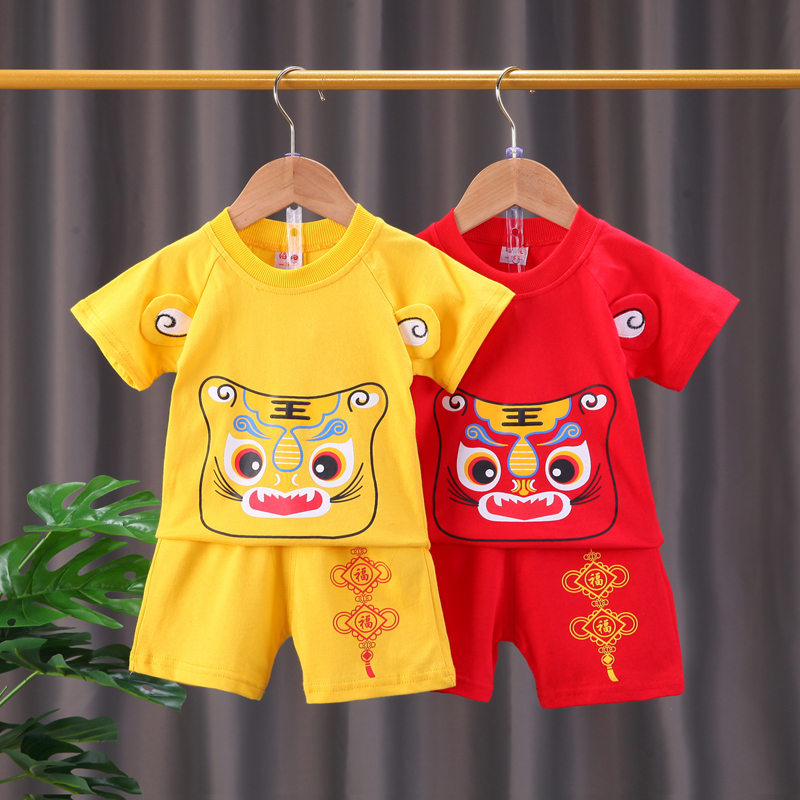 男宝宝夏装唐装薄款1岁半5七10一86个月婴儿P夏季衣服分体男孩套