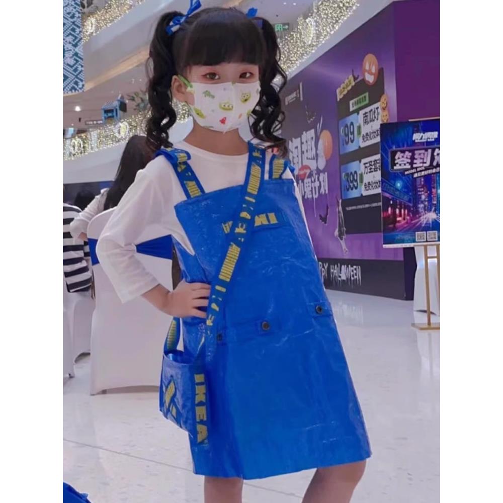 儿童环保表演出服装购物袋手工制作DIY舞台时装走秀背带裤连衣裙