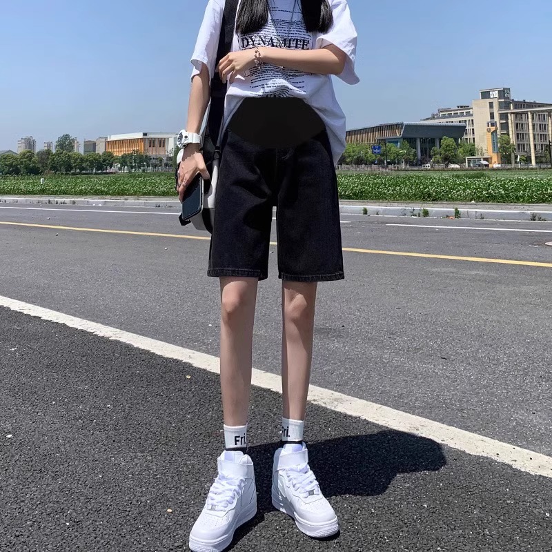 孕妇短裤夏季薄款外穿夏天打底直筒裤夏款小个子五分X牛仔裤女夏
