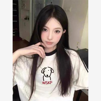 纯棉美式条纹短袖t恤女20