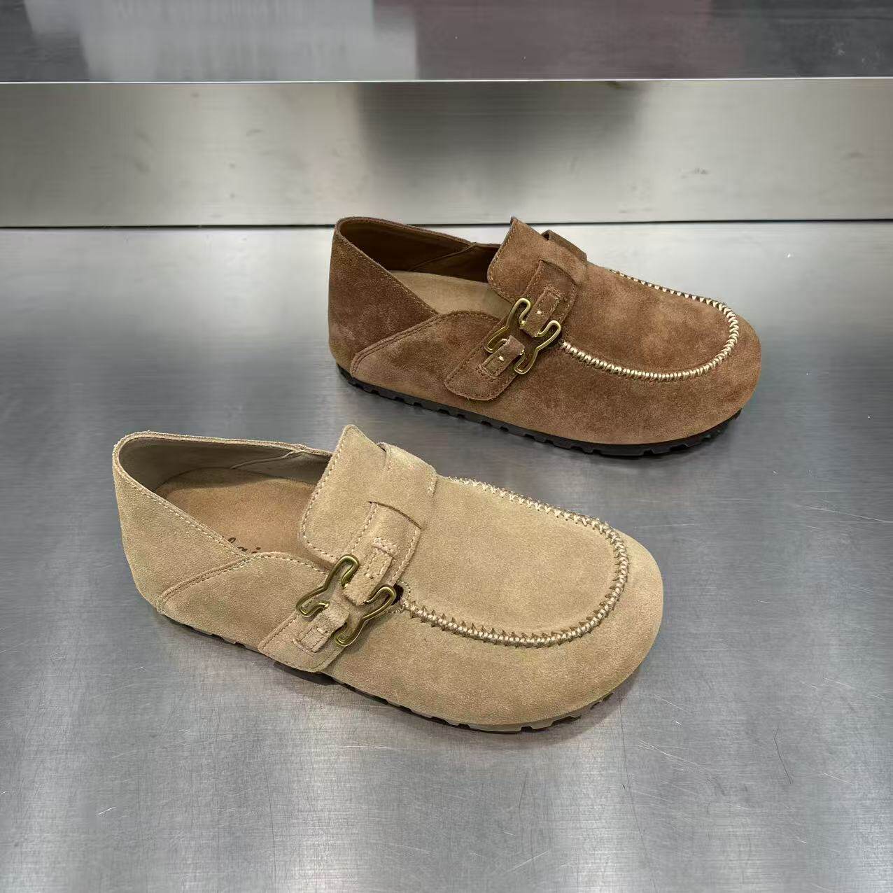 真皮两穿增高复古勃肯鞋女2026春季新款百搭舒适软底乐福鞋单鞋女