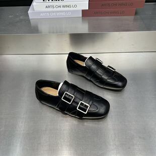 真皮英伦风布洛克鞋女2026春季新款皮带扣方头低跟复古小皮鞋单鞋